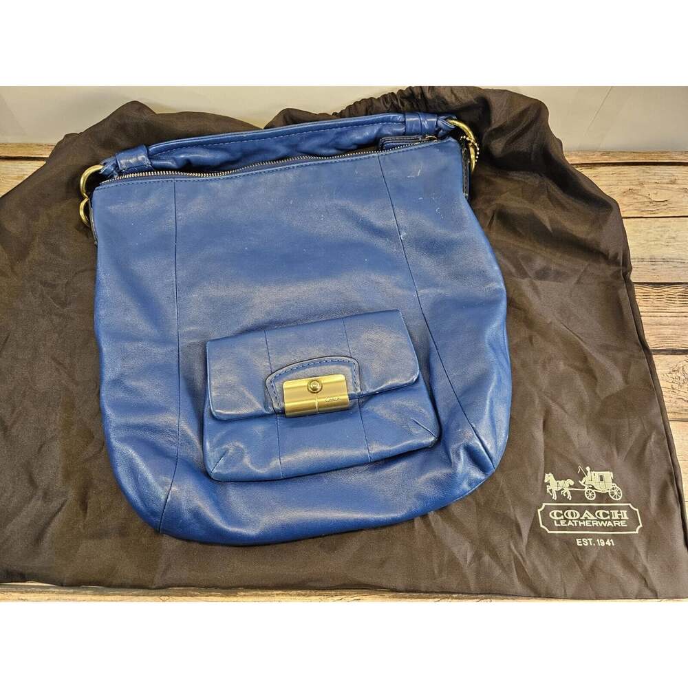 coach purse no B 1069 14783 Blue Leather front snap pocket top handle chic boho